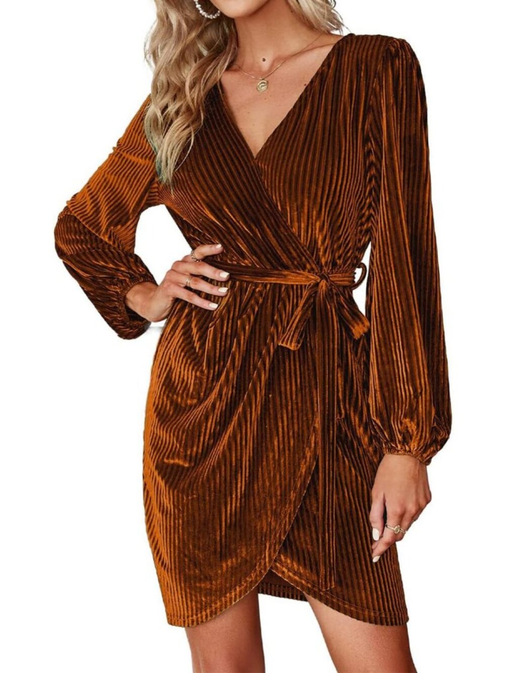 Chic Long Sleeve Velvet Mini Dress - Sexy Wrap Cocktail Dress for Winter Parties